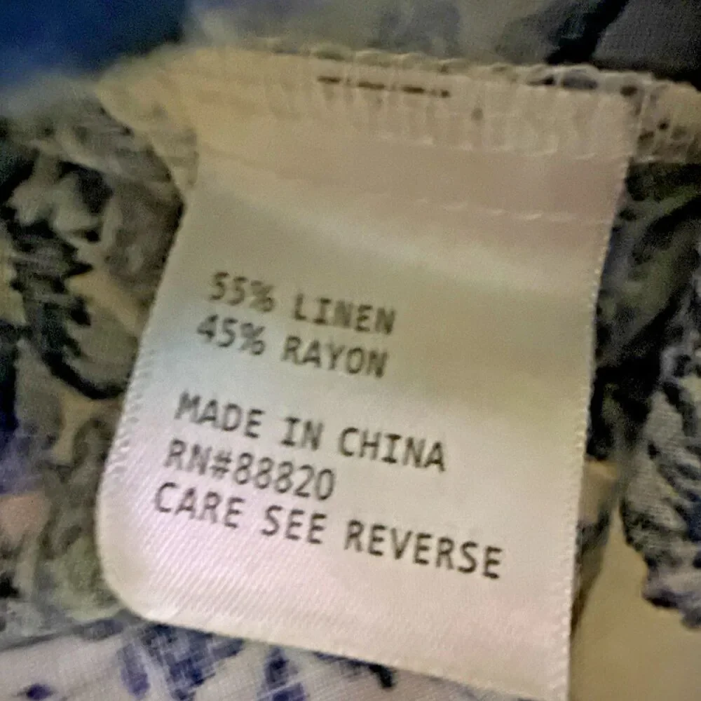 Cupcakes & Cashmere Jerome Cropped Linen Top Womens Sz S Blue Toile Puff Sleeve